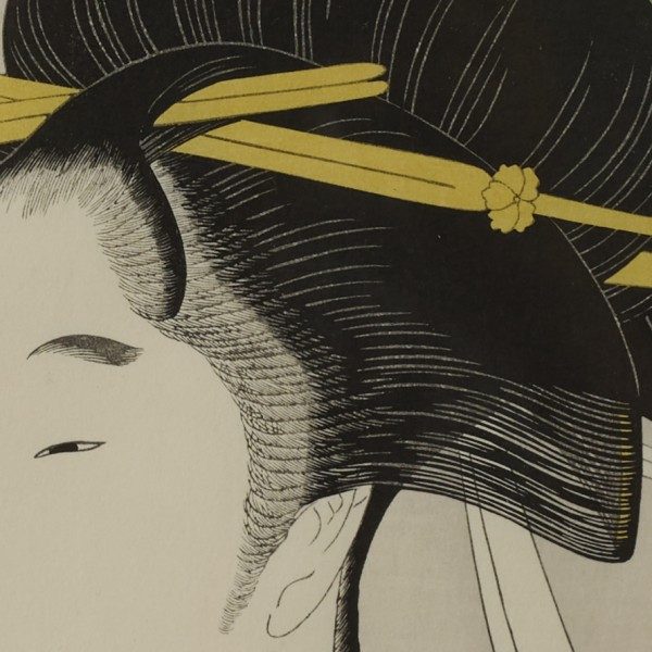Kitagawa Utamaro, Comparing the Charms of Five Beauties: Tomimoto Itsutomi Woodblock Print, with frame